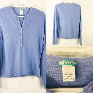 J. Crew L 100% Cashmere 1/2 Button Sweater Blue